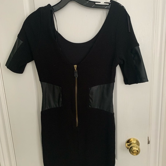 Zara Black Mini Dress Faux Leather Cap Sleeve - Picture 3 of 4